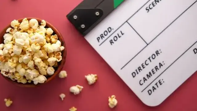Movie clapperboard on a film set